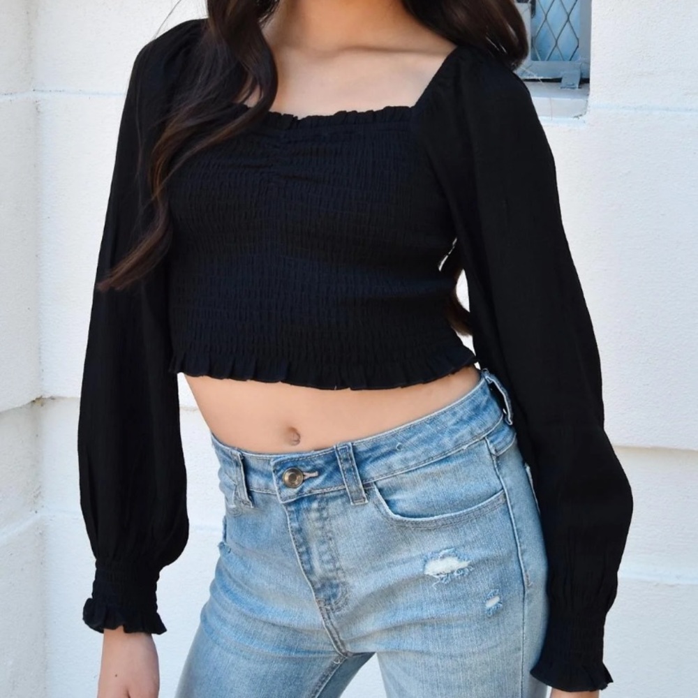 NWT Black Katie J NYC Chloe Blouse Sleeve Top Jr Small
